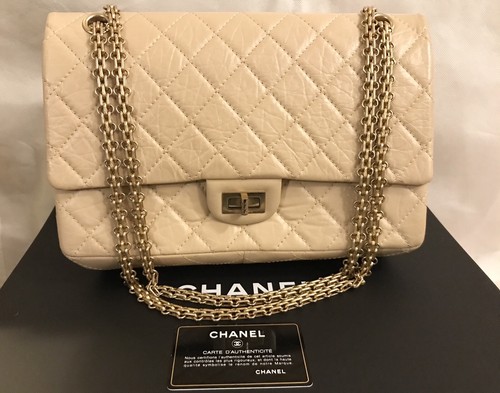 RARA BORSA TRAPUNTATA CHANEL BEIGE 2.55 RISTAMPA 226 DOPPIA PATTA ORO GHW