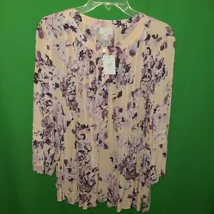 0132) NWT J JILL large pleated thin rayon pullover blouse floral new L - Picture 1 of 9