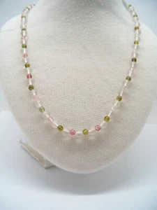 Halskette mit TURMALINEN UND QUARZ und 925 Silber Verschluss - Rundhals harte Steine - Bild 1 von 8