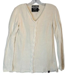 Holebrook Sweden Womans Sweater Small Beige Buttercream VNECK Cable Knit comfy - Picture 1 of 12