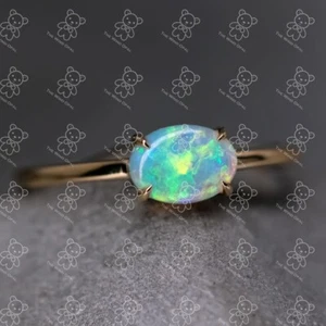 18K Gelbgold Verlobungsring mit einem ovalen australischen massiven Opal - Bild 1 von 4