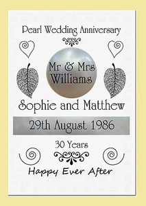 Pearl Wedding anniversary  tea towel personalised with names + date ideal gift - Picture 1 of 3