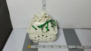Porcelain Trinket Box Roses Ribbons and Heart Shaped Cut Outs - Picture 1 of 8
