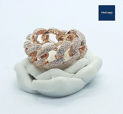 Anello donna in argento 925  laminato oro rosa maglia grumetta pave' con zirconi - Immagine 1 di 4