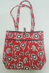 Vera Bradley Deco Daisy Tote Bag Handtasche rot schwarz gesteppt - Bild 1 von 7