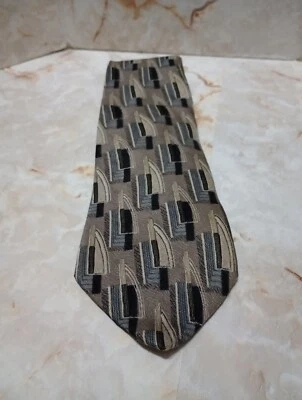 Corbata de seda italiana Gianfranco Ruffini marrón tostado negro y plateado Italia  Foto 1 de 4