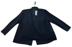 R&M Richards Blazer Womens Size 16W Petite 16WP Blue Beaded Open Front 2 Piece - Picture 1 of 8