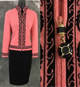 BEAUTIFUL St John collection jacket knit coral black suit blazer size 2