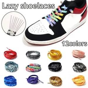 No Tie Shoe Laces Lazy Elastic Round Shoelaces Lock Adults Kids Sports Trainers - Picture 1 of 34