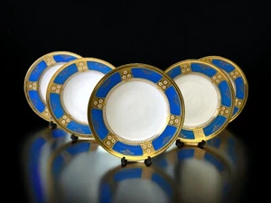 5 ART NOUVEAU BOHEMIAN FISCHER AND MEIG PORCELAIN SOUP BOWLS JEWELLED DECORATION - Picture 1 of 13