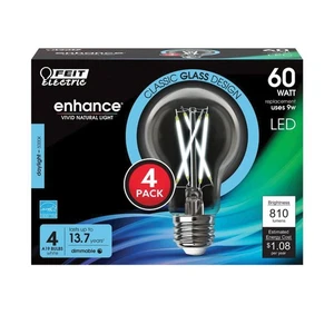 60-Watt A19 Dimmable Clear Glass Filament LED Light Bulb Daylight (4-Pack) - Picture 1 of 3