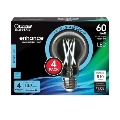 60-Watt A19 Dimmable Clear Glass Filament LED Light Bulb Daylight (4-Pack) - Image 1 of 3