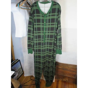 Hearth & Hand Magnolia Plaid One Piece Pajamas Long Sleeve Button Up XXL Gr/Blk. - Picture 1 of 9