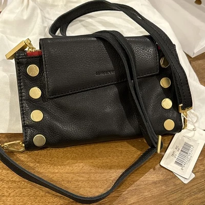 Hammitt Levy Small Leather Wallet Crossbody Purse Black Brushed Gold Red $325 - Image 1 of 4