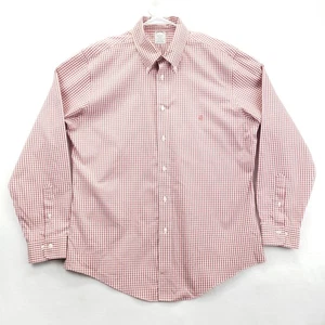 Brooks Brothers Shirt Mens Large Red White Gingham Regent Non Iron Supima Cotton - Picture 1 of 11