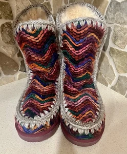 Sundance MOU Eskimo 24 Wool Crochet Boots Multicolor, Women 40/9 NEW tags/no Box - Picture 1 of 5