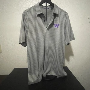 Washington Huskies Golf Polo Shirt Men’s L Cutter & Buck Gray Striped - Picture 1 of 5