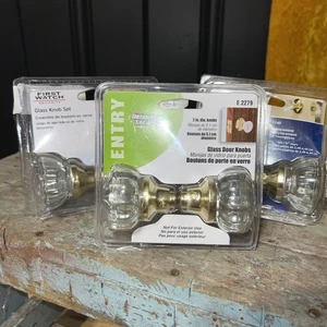 3x Decorative Glass & Brass Replacement Knob Sets Security Interior Use 2” Dia - Picture 1 of 8