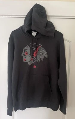 Majestic Chicago Blackhawks Sudadera con Capucha Para Hombres M Negro Pullover NHL Hockey Sudadera Foto 1 de 4