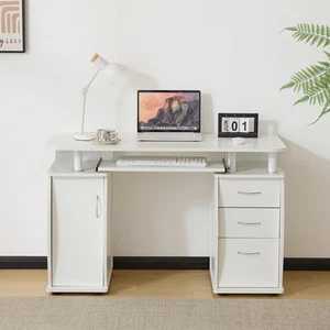 One Door Three Drawer Computer Desk Embossed White Particle Board Melamine - Picture 1 of 12