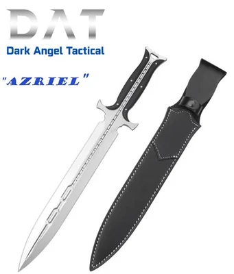 Daga táctica de ángulo oscuro Azriel con funda de cuero acero de alto carbono 11,8 pulgadas Foto 1 de 4