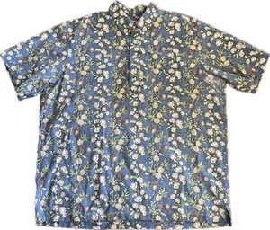 Vintage Reyn Spooner Hemd Herren 2XL blau 1/4 Knopf Hawaii Ananas Rosen Blumen - Bild 1 von 10