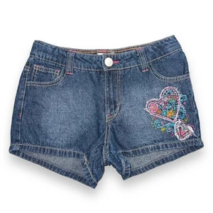 Circo Kids Denim Blue Jean Shorts Embroidered Blue Pink Large - Picture 1 of 10