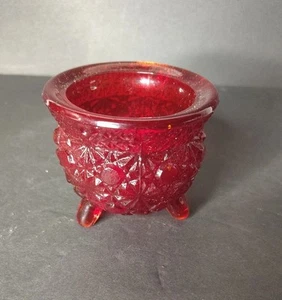 Vtg LE Smith Amberina Cadmium Glass 3 Footed Daisy & Button Cauldron Dish Bowl - Picture 1 of 6