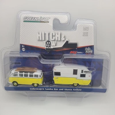 Autobús Volkswagen Tipo 2 Greenlight 1:64 1974 y Airstream Bambi 51035 Chase Car Foto 1 de 4