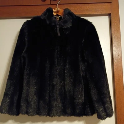 CHAQUETA ABRIGO PEQUEÑA VINTAGE KATHY IRLANDA NEGRA CON BOLSILLOS PIEL SINTÉTICA CREMALLERA Foto 1 de 4