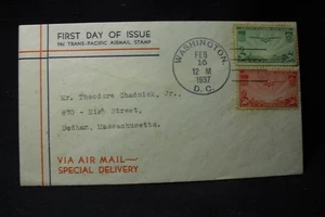 Sc #s C 21 & 22 (20ct & 50ct) FDC Trans-Pacific Airmail Stamp 1937 Washington DC - Picture 1 of 4