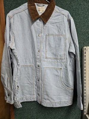 Abrigo para mujer azul blanco a rayas para tareas a presión - hilo universal nuevo con etiquetas pequeño Foto 1 de 4