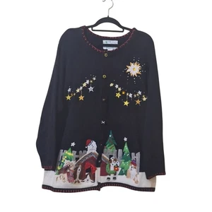 The Quaker Factory Women's Size 2X Christmas Dog Embroidered Christmas Sweater - Picture 1 of 8