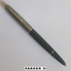 vintage PARKER 51 Aerometric Demi fountain pen 1951—navy gray—14K nib—great cond - Picture 1 of 7