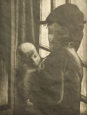 Gravura original assinada à mão por Simon Garrow; Nell & Florence 1988 - Imagem 1 de 4