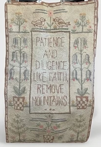 Alfombra de lana enganchada a mano EARLY "Paciencia Diligencia Fe Elimina Mts" 52x31" - Imagen 1 de 14