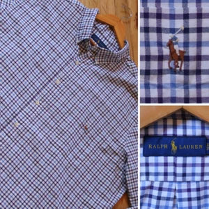 Ralph Lauren Button Shirt Men's 3XLT TALL Blue Check Preppy Flesh Pony Logo - Picture 1 of 5