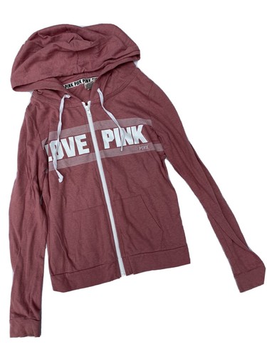 UNDERCOVER Victorias Secret PINK Love Zip Long Sleeve Hoodie Pink Jumper Size XS Print Logo