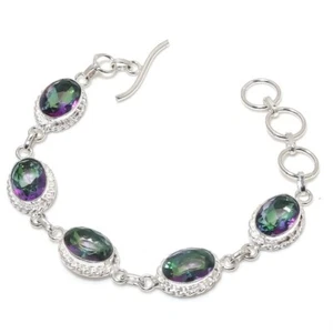 Mystic Topaz Gemstone Handmade 925 Sterling Silver Jewelry Bracelet Sz 7-8" - Picture 1 of 1
