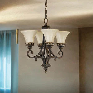 Gemütlicher Kronleuchter 4xE27 Creme kürzbar Landhauslampe Wohnzimmer ANABELL 1 - Bild 1 von 2