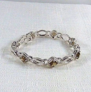 5.52 ct Natural Smoky Topaz & Diamond Brass Plated Bracelet - Picture 1 of 10