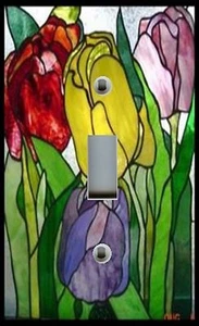 Light Switch Plate & Outlet Covers STAINED GLASS LOOK ~ RED YELLOW PINK TULIPS - Picture 1 of 26