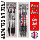 London Union Jack Pack of 3 Ballpoint Pens - 2 Designs School Writing Click Pens
