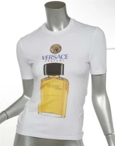 VERSACE ATELIER Profumi White Short Sleeve Printed Logo T-Shirt Top Blouse M NEW - Picture 1 of 4
