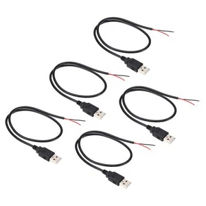 0.5M/2Ft 5V 3A USB Pigtail Extension Power Cable 5 Pcs 22AWG USB Plug to 2 Pi... - Picture 1 of 5
