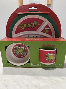 The Grinch Bamboo Christmas Mealtime Set Kids Plate Bowl Mug 3 Pc - Dr. Seuss - Picture 1 of 8