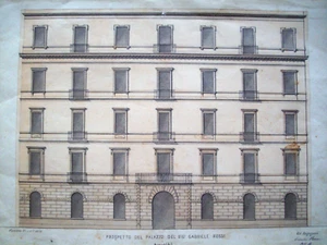 Disegno del Prospetto Facciata Palazzo del Sig. Gabriele Rossi - Caserta 1879 - Foto 1 di 4