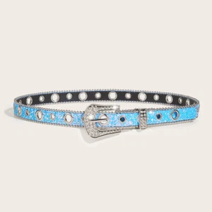 Rhinestone Studded Belt Bling Diamond Crystal Waist Strap Rivet Eyelet Belt / * - Picture 1 of 16