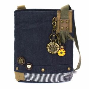 New Chala Patch Crossbody Messenger  Bag Canvas Denim Navy Blue SUNFLOWER gift