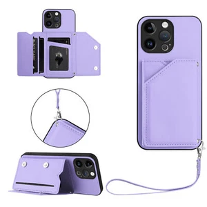 For iPhone Google Leather Card Wallet Case Stand Phone Cover +Hand Strap Women - Picture 1 of 24